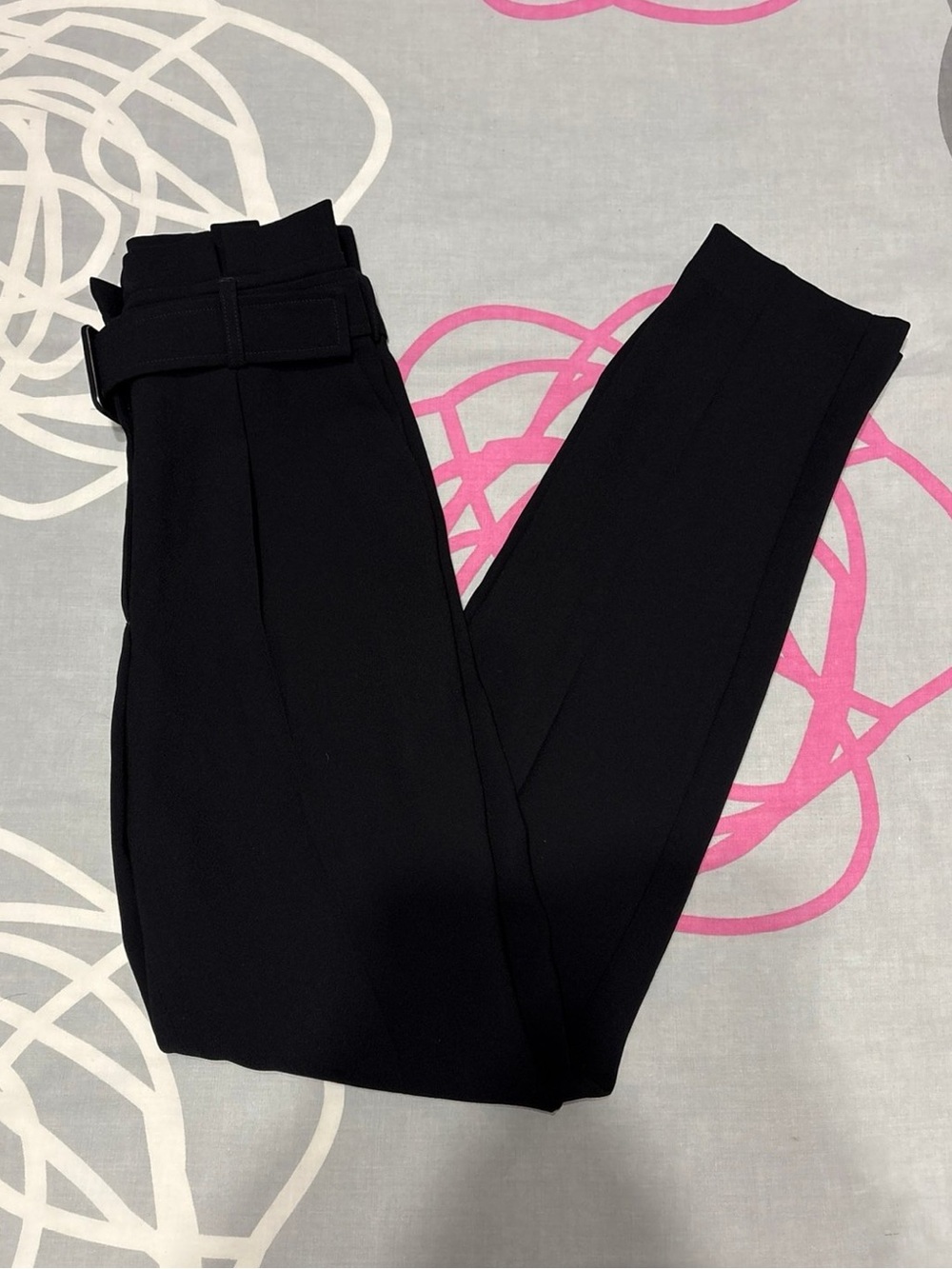 Express Black Paperbag Pants with Square Belt